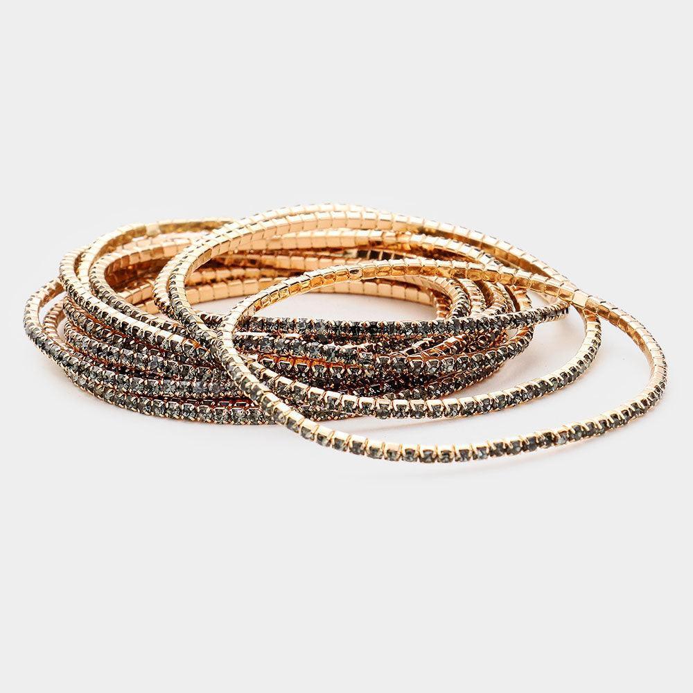 Black 11PCS Rhinestone Layered Stretch Bracelets - Jewelry Store by Erik Rayo