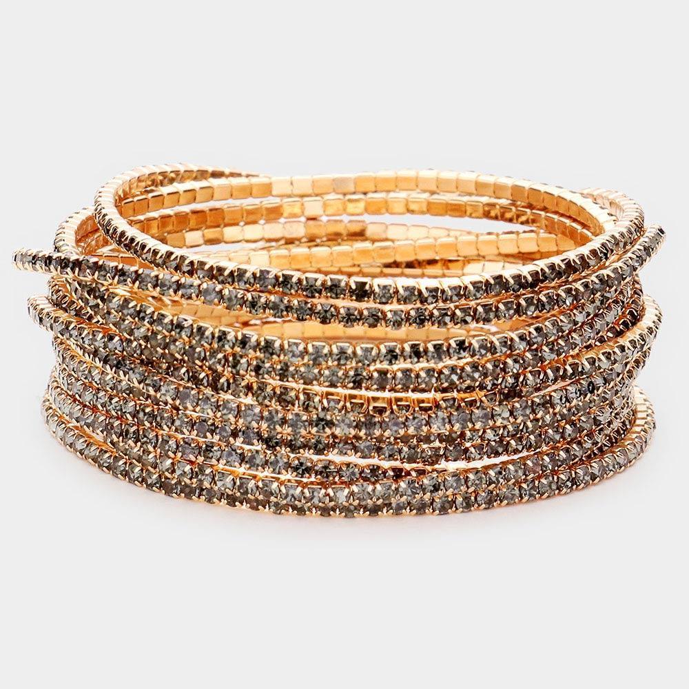 Black 11PCS Rhinestone Layered Stretch Bracelets - Jewelry Store by Erik Rayo