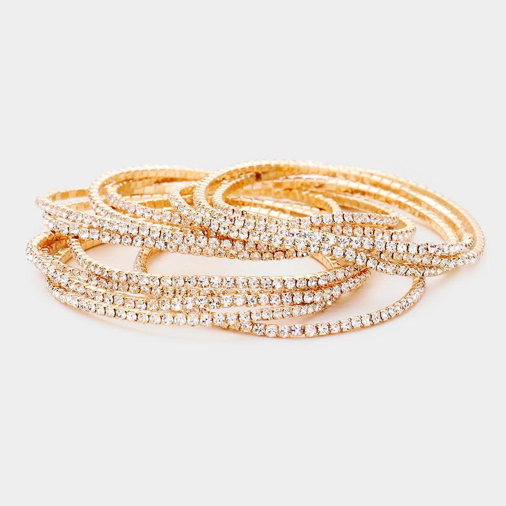 Gold 11PCS Rhinestone Layered Stretch Bracelets - Jewelry Store by Erik Rayo