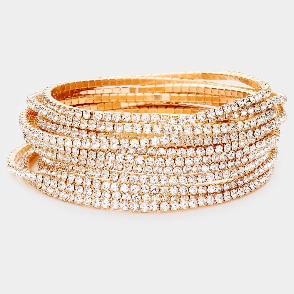 Gold 11PCS Rhinestone Layered Stretch Bracelets - Jewelry Store by Erik Rayo