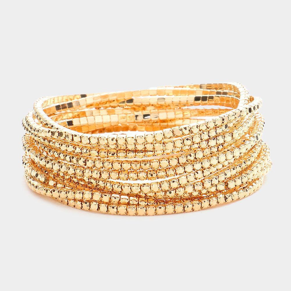 Gold 11PCS Metal Layered Stretch Bracelets - Jewelry Store by Erik Rayo