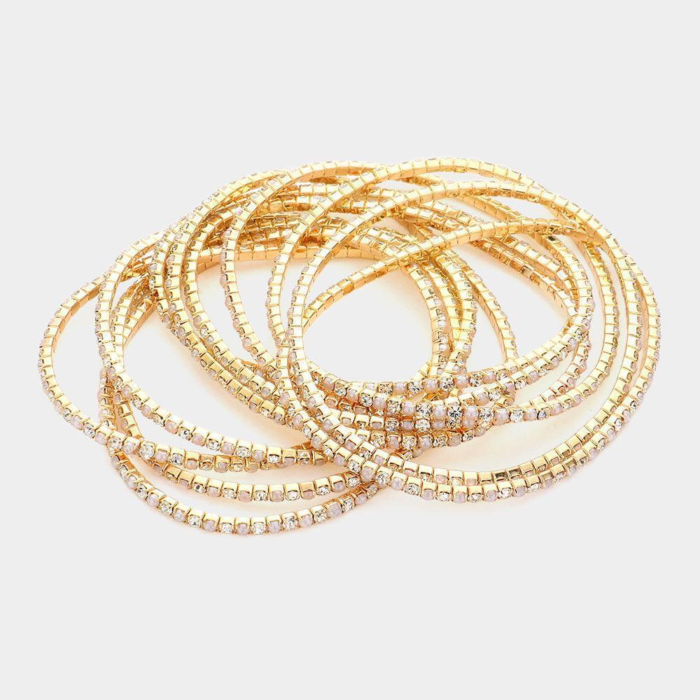 Cream 11PCS - Rhinestone Layered Stretch Bracelets - Jewelry Store by Erik Rayo