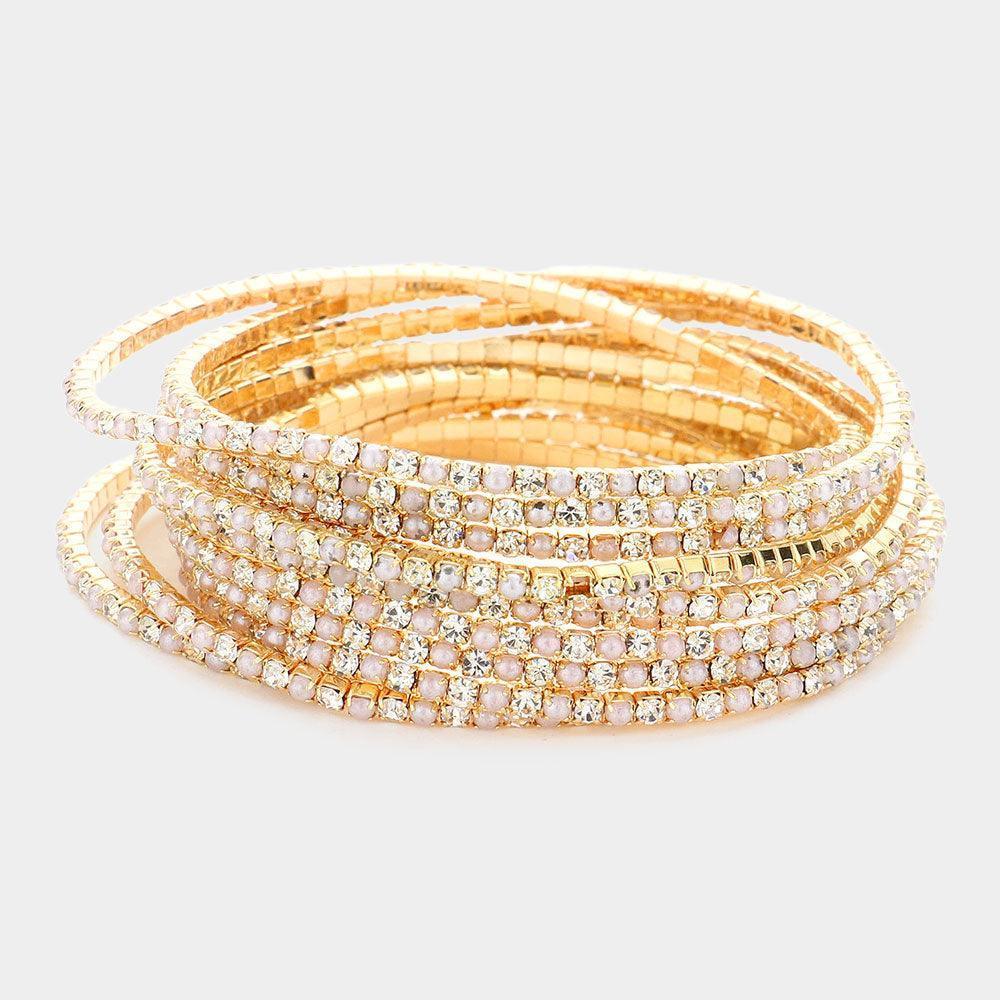 Cream 11PCS - Rhinestone Layered Stretch Bracelets - Jewelry Store by Erik Rayo