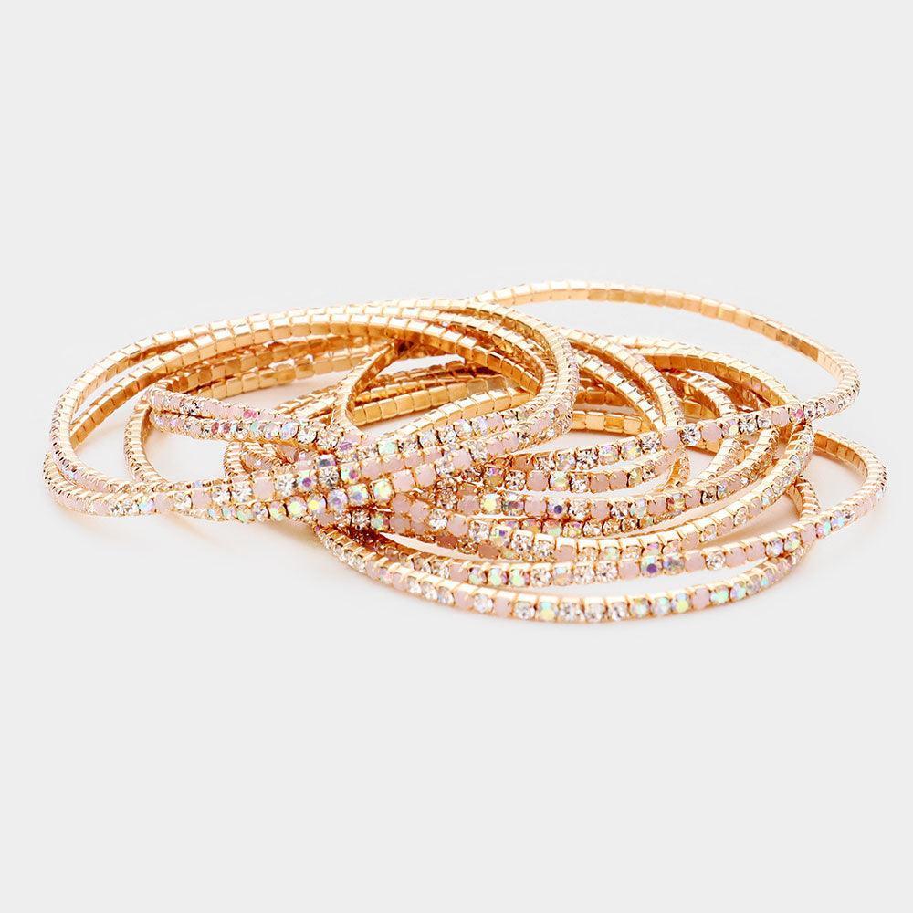 Pink 11PCS - Rhinestone Layered Stretch Bracelets - Jewelry Store by Erik Rayo