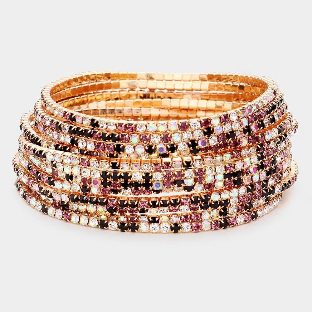 11PCS - Colorful Rhinestone Layered Stretch Bracelets - Jewelry Store by Erik Rayo