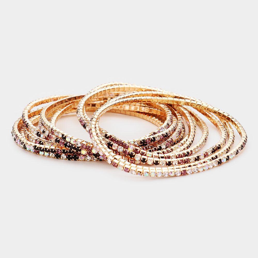 11PCS - Colorful Rhinestone Layered Stretch Bracelets - Jewelry Store by Erik Rayo