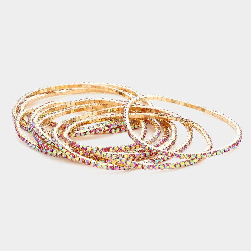 Red 11PCS - Rhinestone Layered Stretch Bracelets - Jewelry Store by Erik Rayo