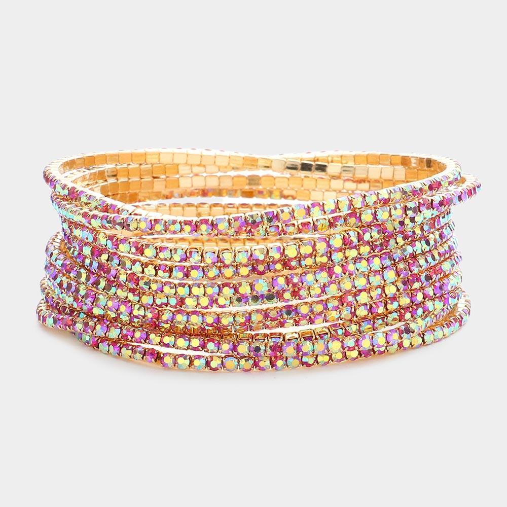 Red 11PCS - Rhinestone Layered Stretch Bracelets - Jewelry Store by Erik Rayo