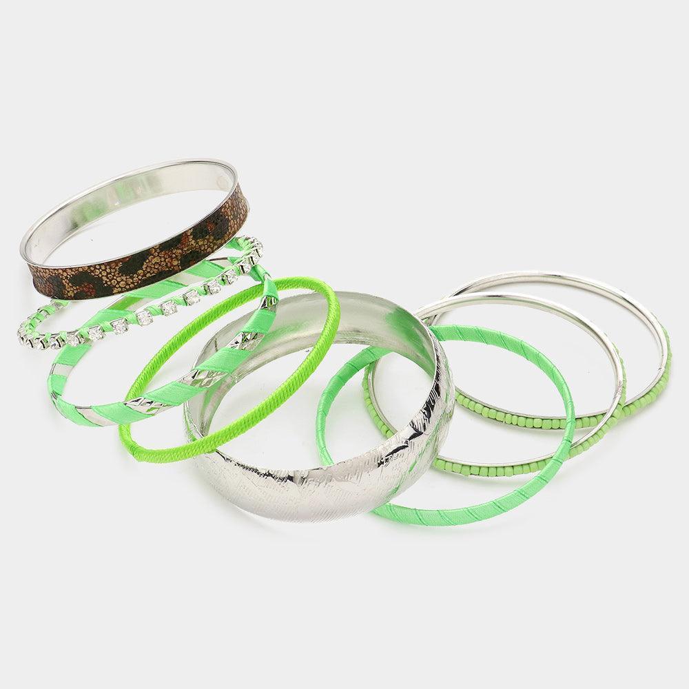 Green 8PCS - Mixed Stack bangle bracelets - Jewelry Store by Erik Rayo
