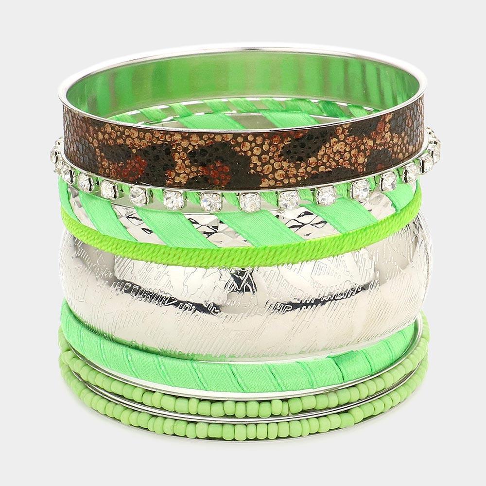 Green 8PCS - Mixed Stack bangle bracelets - Jewelry Store by Erik Rayo