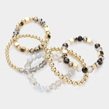 Load image into Gallery viewer, Black 5PCS  Faceted Beads Metal Ball Beaded Multi Layered Stretch Bracelets
