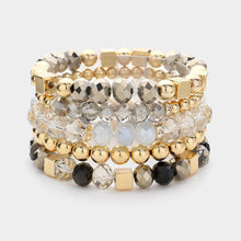 Load image into Gallery viewer, Black 5PCS  Faceted Beads Metal Ball Beaded Multi Layered Stretch Bracelets
