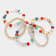 Load image into Gallery viewer, Gold 5PCS - Faceted Beads Metal Ball Beaded Multi Layered Stretch Bracelets
