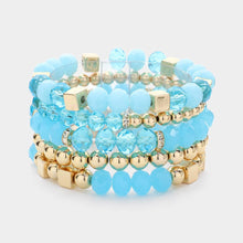 Load image into Gallery viewer, Turquoise 5PCS - Faceted Beads Metal Ball Beaded Multi Layered Stretch Bracelets
