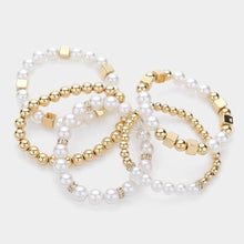 Load image into Gallery viewer, White 5PCS - Faceted Beads Metal Ball Beaded Multi Layered Stretch Bracelets
