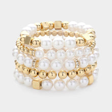 Load image into Gallery viewer, White 5PCS - Faceted Beads Metal Ball Beaded Multi Layered Stretch Bracelets
