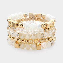 Load image into Gallery viewer, Gold 5PCS - Faceted Beads Metal Ball Beaded Multi Layered Stretch Bracelets
