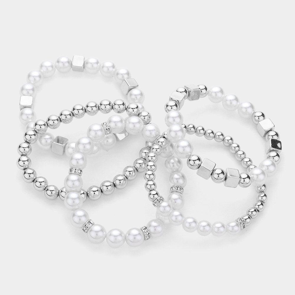 5PCS - Faceted Beads Metal Ball Beaded Multi Layered Stretch Bracelets - Jewelry Store by Erik Rayo