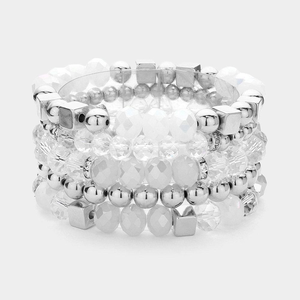 5PCS - Faceted Beads Metal Ball Beaded Multi Layered Stretch Bracelets - Jewelry Store by Erik Rayo
