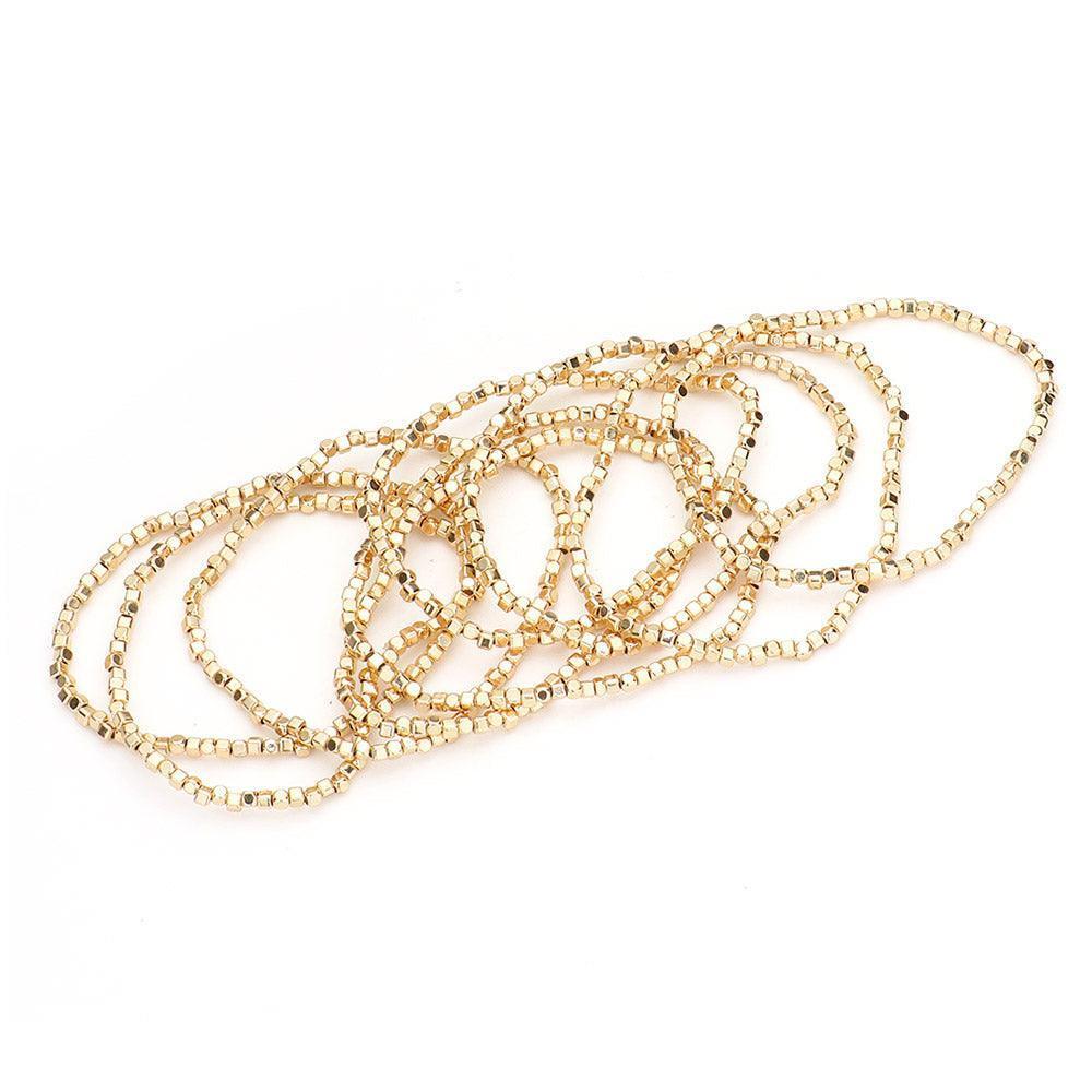 Gold 9PCS Metal Cube Beaded Stretch Bracelets - Jewelry Store by Erik Rayo