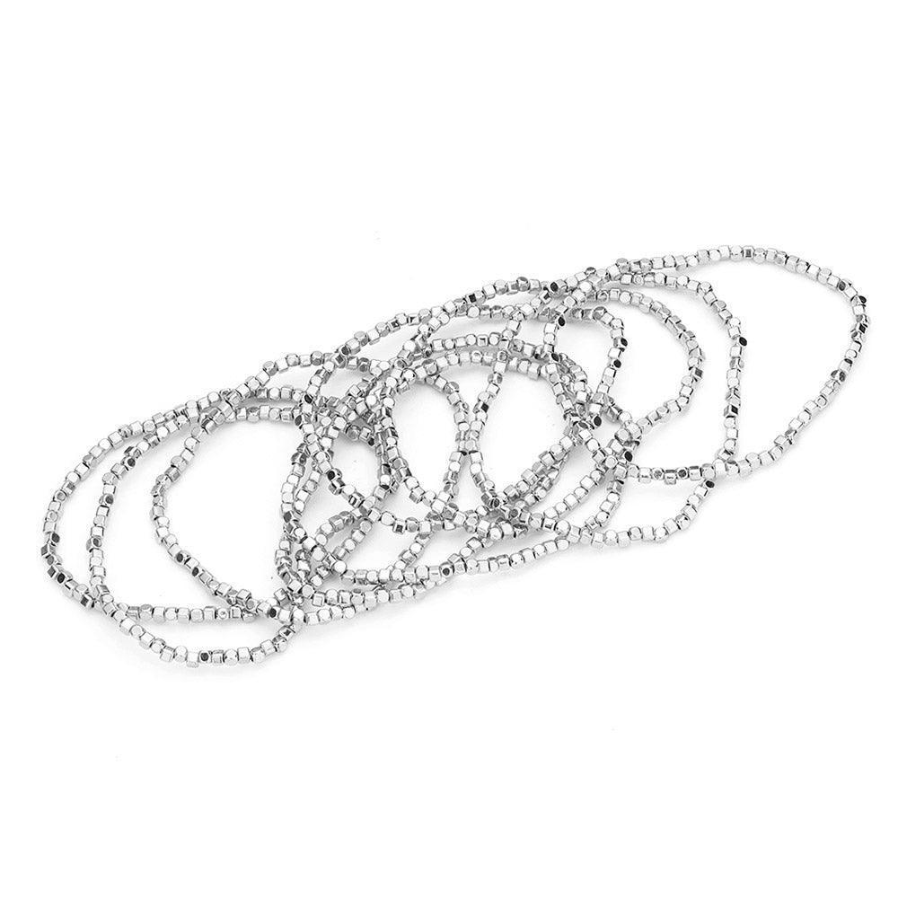 9PCS Metal Cube Beaded Stretch Bracelets - Jewelry Store by Erik Rayo
