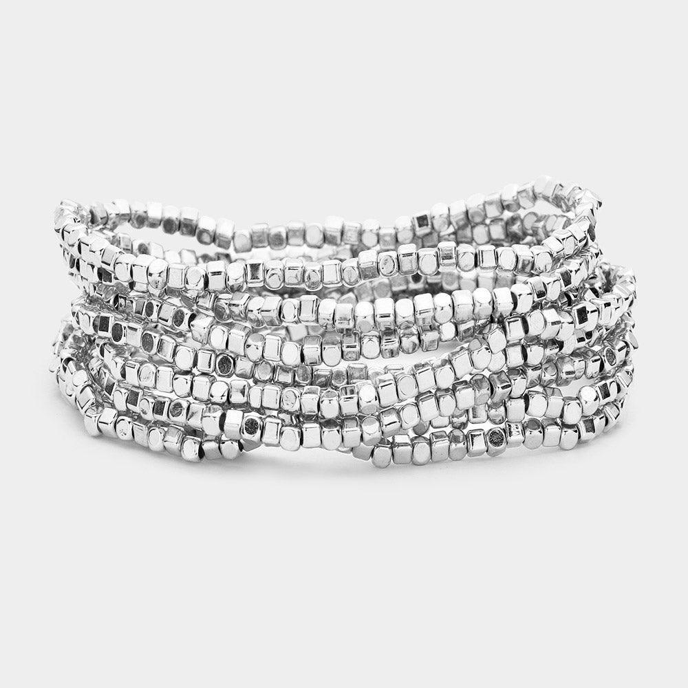 9PCS Metal Cube Beaded Stretch Bracelets - Jewelry Store by Erik Rayo