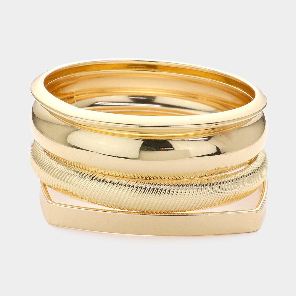 Gold 4PCS  Metal Bangle Bracelets