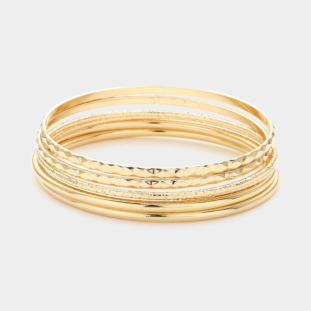 Gold 6PCS  Metal Bangle Bracelets