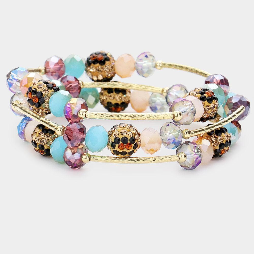 3PCS Leopard Patterned Shamballa Ball Faceted Beaded Stretch Bracelets - Jewelry Store by Erik Rayo