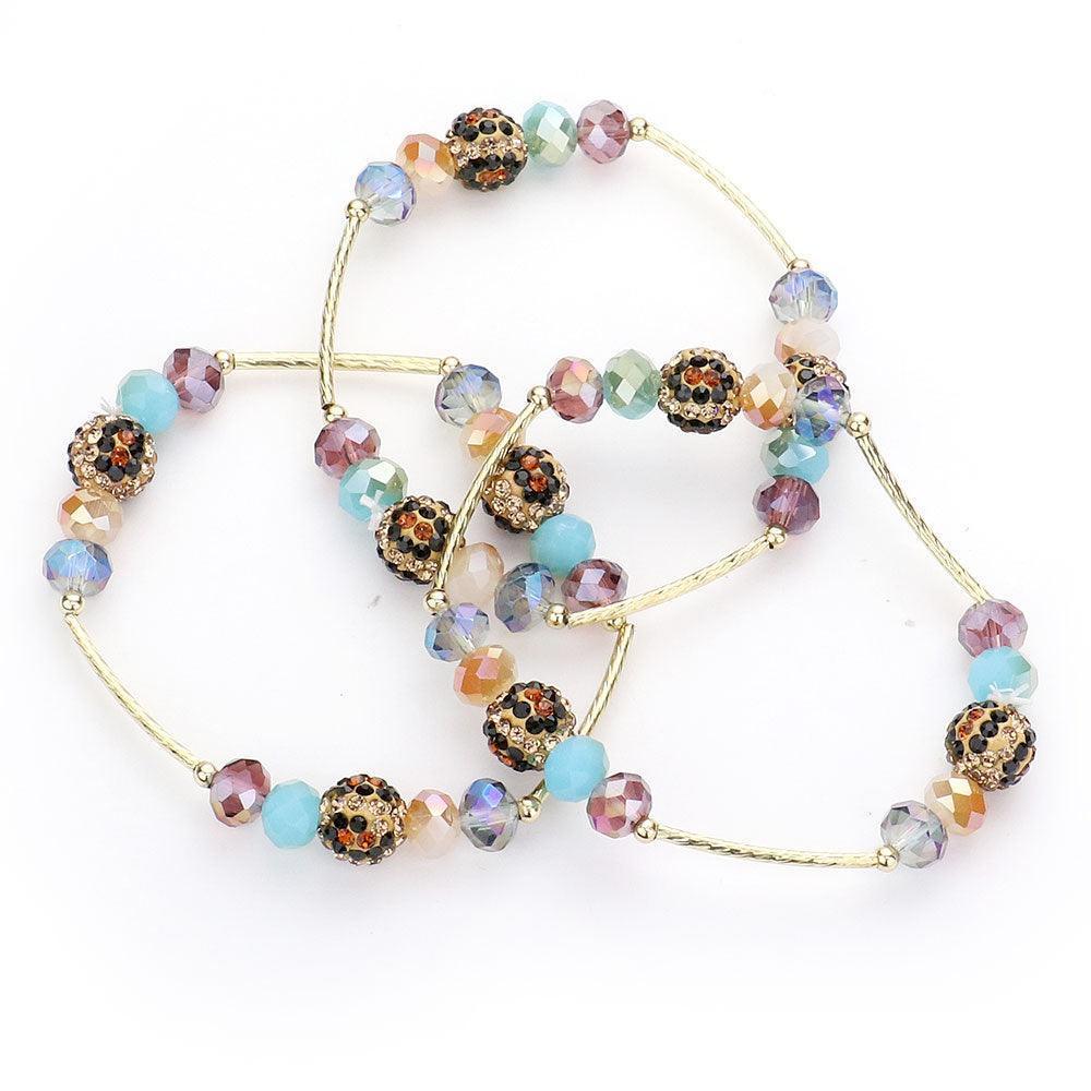 3PCS Leopard Patterned Shamballa Ball Faceted Beaded Stretch Bracelets - Jewelry Store by Erik Rayo