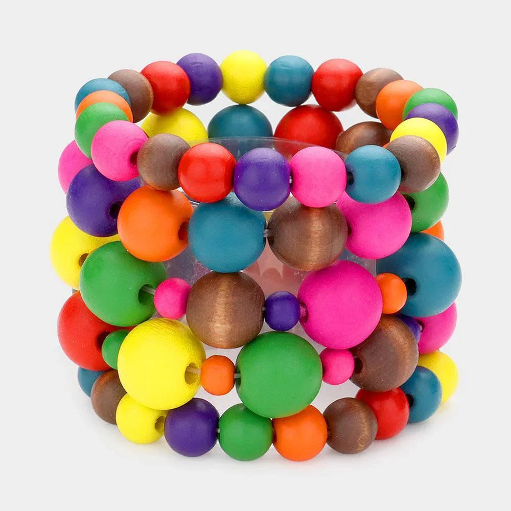 5PCS - Colorful Wood Stretch Bracelets - Jewelry Store by Erik Rayo