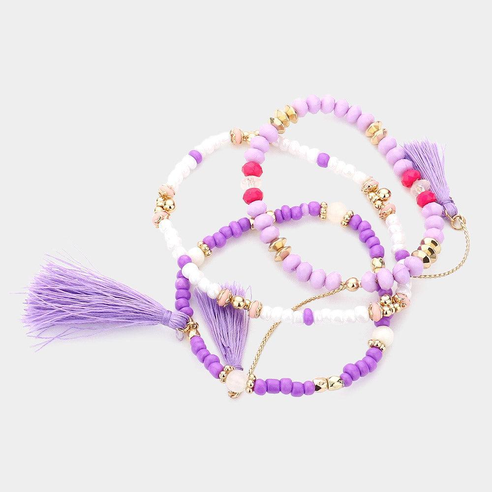 Lavender 3PCS - Beaded Tassels Bracelets - Jewelry Store by Erik Rayo