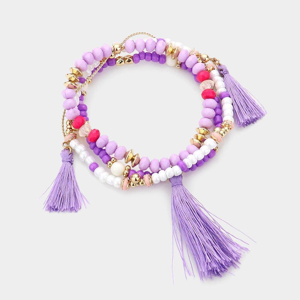 Lavender 3PCS - Beaded Tassels Bracelets - Jewelry Store by Erik Rayo