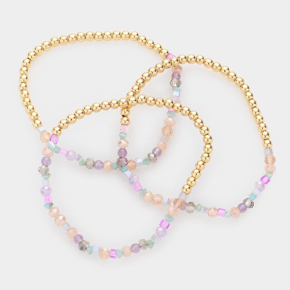 3PCS - Metal Ball Faceted Beaded Stretch Bracelets - Jewelry Store by Erik Rayo
