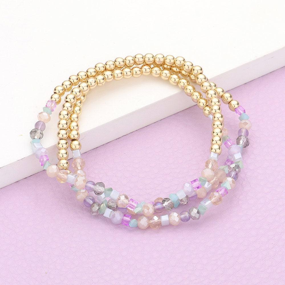 3PCS - Metal Ball Faceted Beaded Stretch Bracelets - Jewelry Store by Erik Rayo
