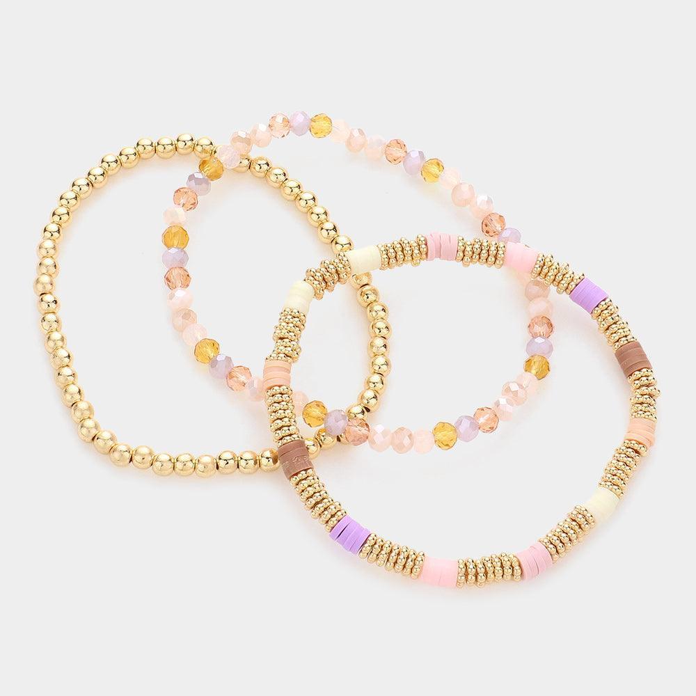 3PCS - Colorful Heishi Faceted Beaded Stretch Bracelets - Jewelry Store by Erik Rayo