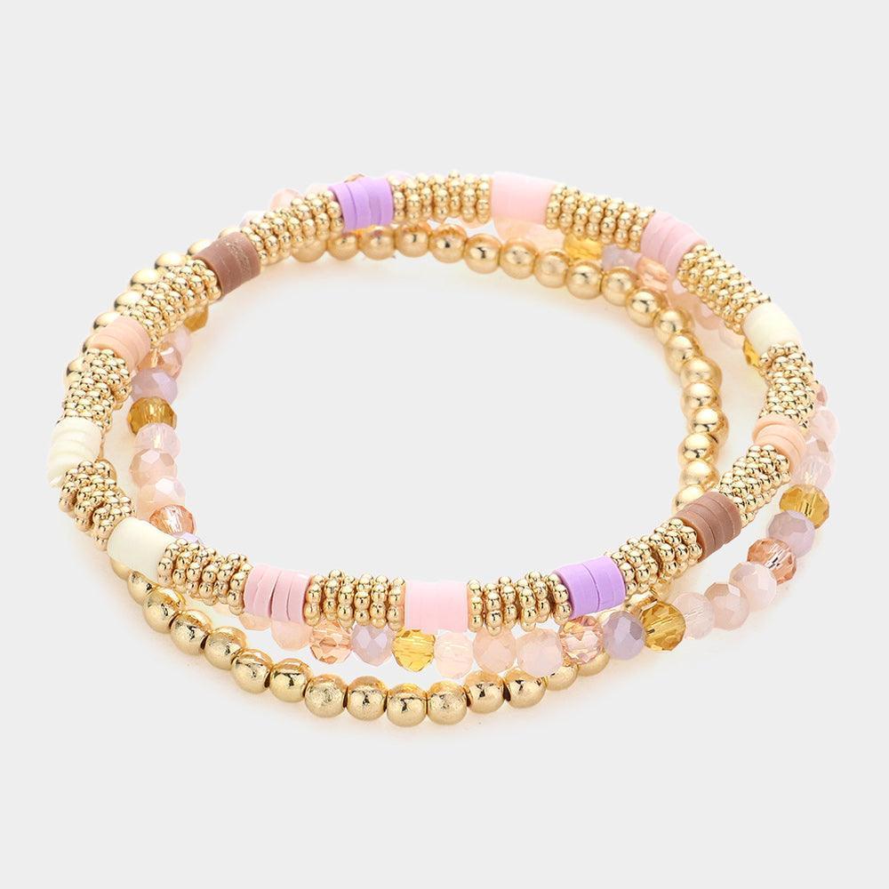 3PCS - Colorful Heishi Faceted Beaded Stretch Bracelets - Jewelry Store by Erik Rayo