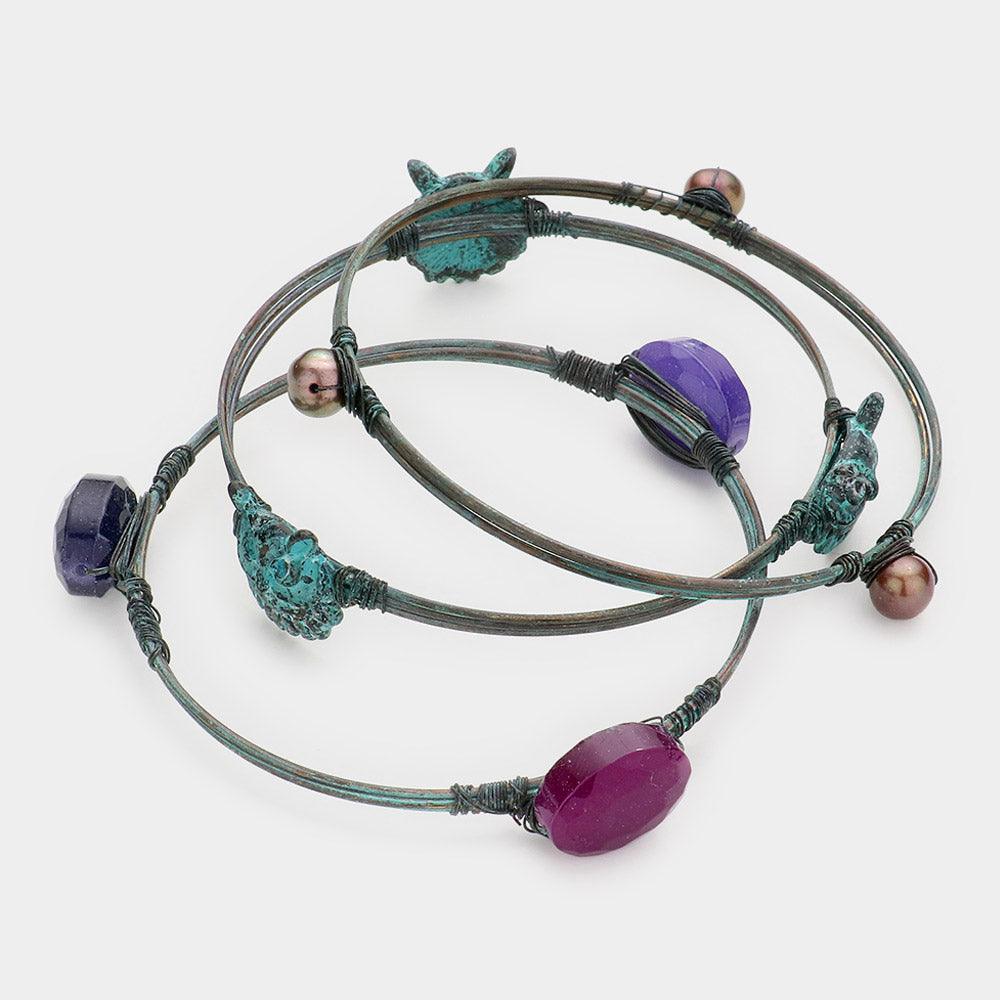 Purple 3PCS Vintage Owl Bracelets - Jewelry Store by Erik Rayo