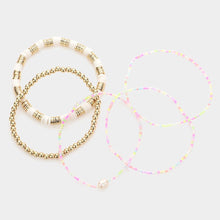 Load image into Gallery viewer, White 5PCS - Pearl Pointed Metal Ball Heishi Beaded Stretch Bracelets
