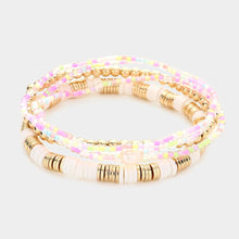 Load image into Gallery viewer, White 5PCS - Pearl Pointed Metal Ball Heishi Beaded Stretch Bracelets
