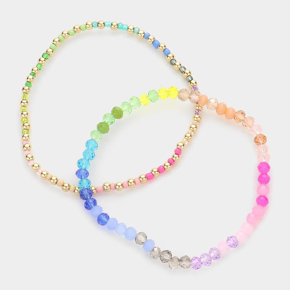 2PCS - Metal Ball Faceted Beaded Stretch Bracelets - Jewelry Store by Erik Rayo