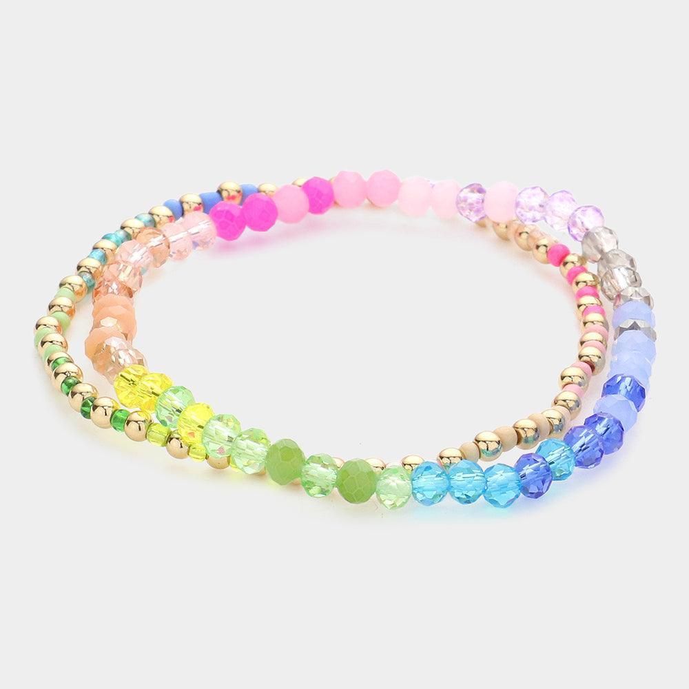 2PCS - Metal Ball Faceted Beaded Stretch Bracelets - Jewelry Store by Erik Rayo