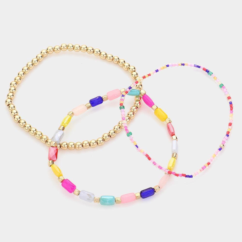 Gold 3PCS Beads Multi Layered Stretch Bracelets - Jewelry Store by Erik Rayo
