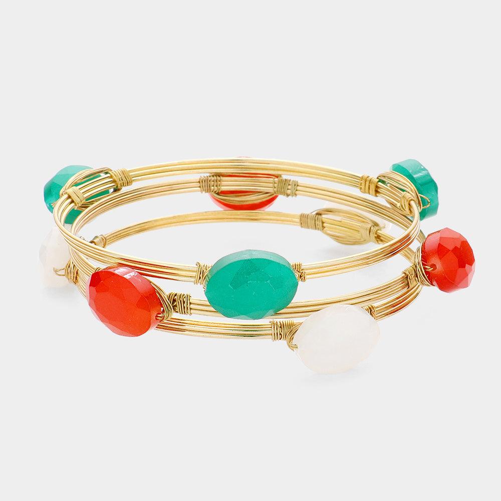 Coral 3PCS  MultiLayered Pebble Station Bracelet