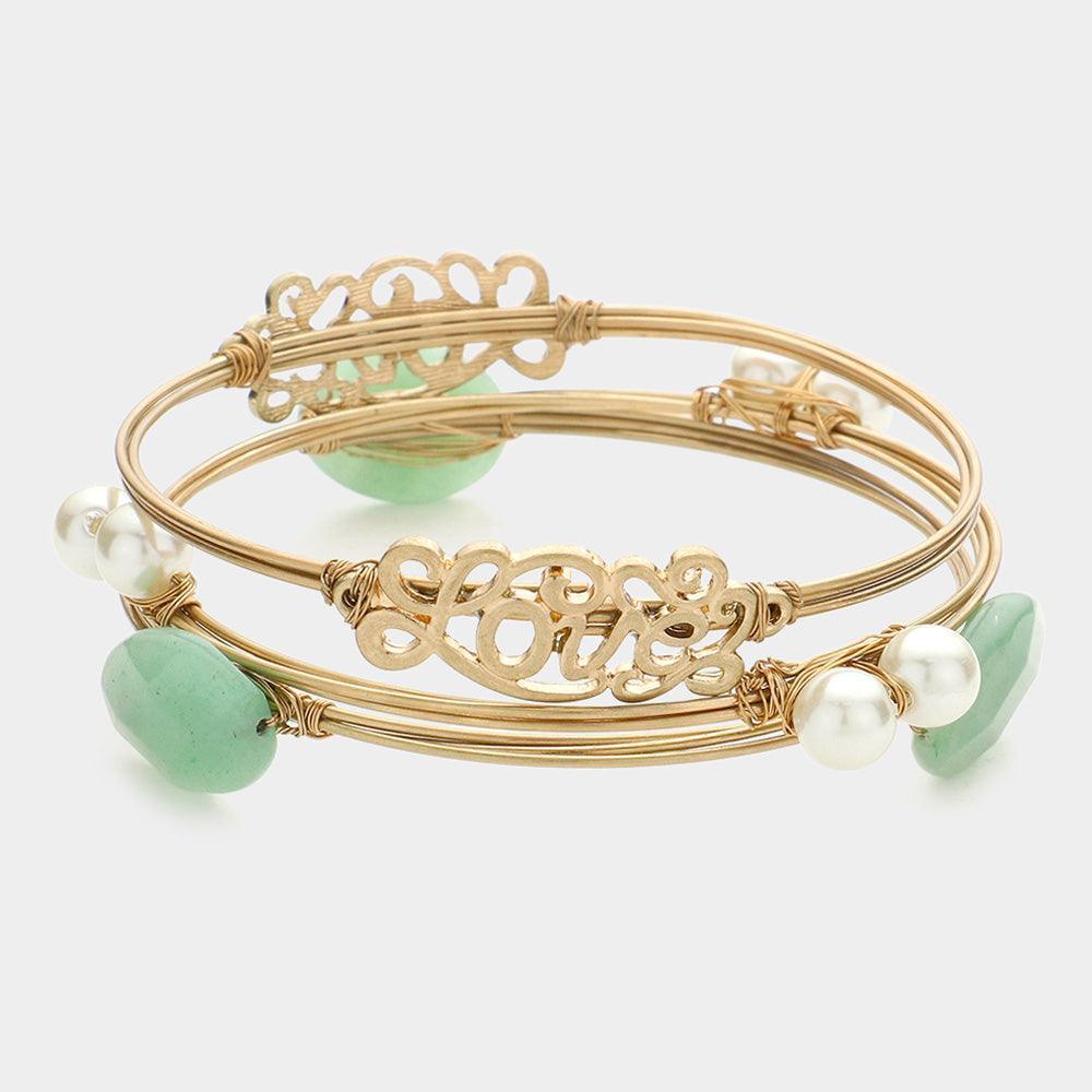 Green 3PCS Love Message Semi Precious Stack Bracelets - Jewelry Store by Erik Rayo