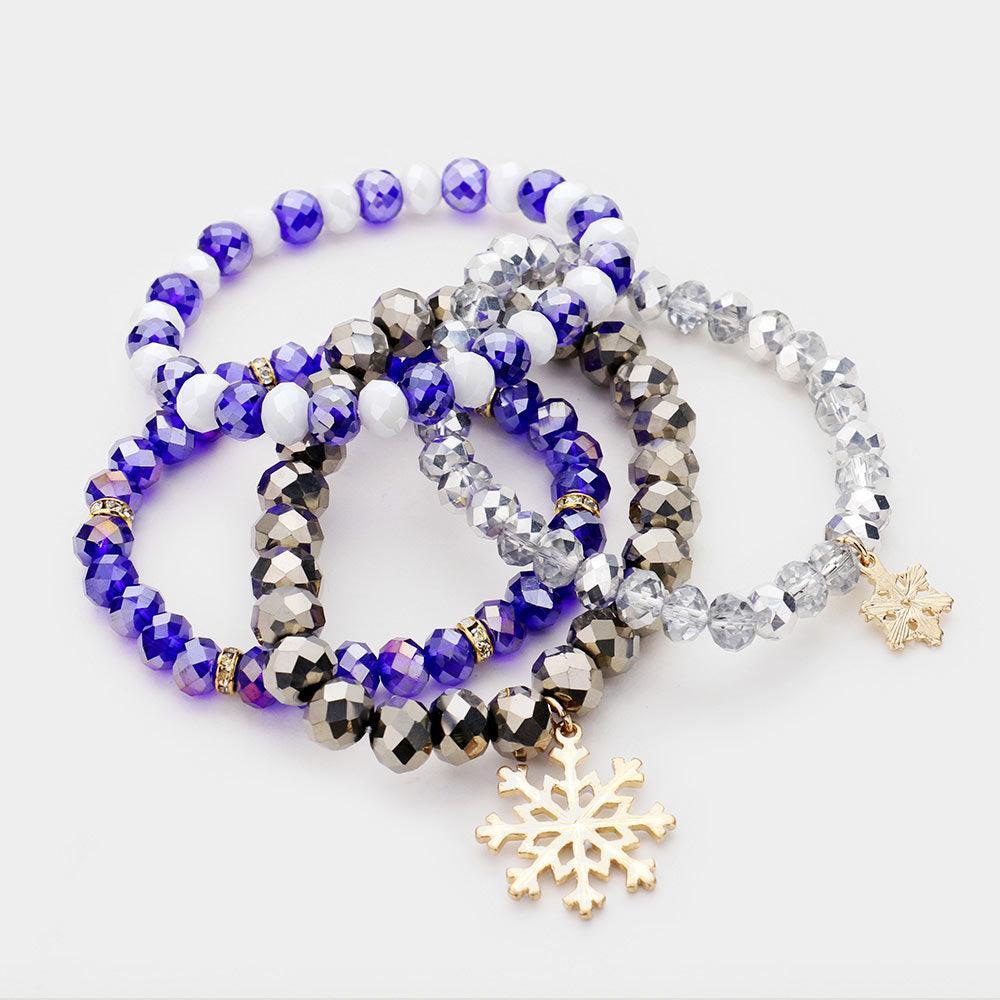 Blue 4PCS Snowflake Crystal Bead Stretch Layered Bracelets - Jewelry Store by Erik Rayo