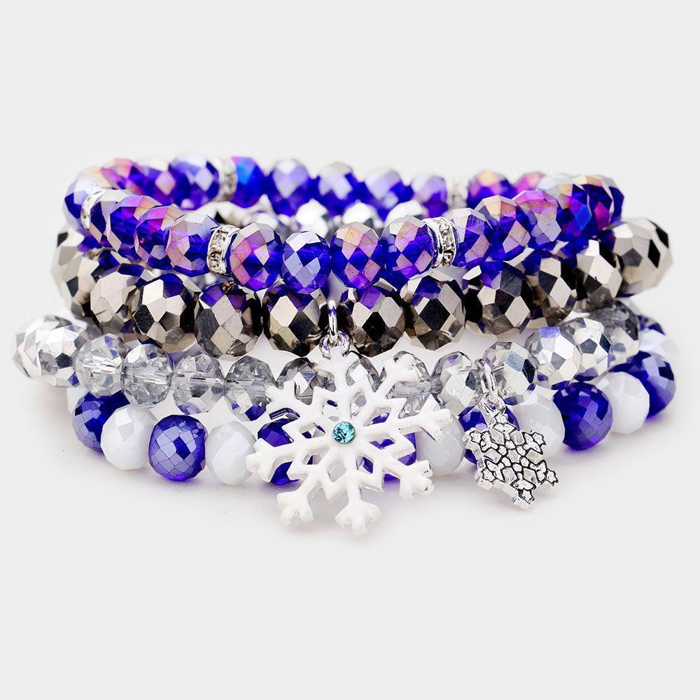 Blue 4PCS Snowflake Crystal Bead Stretch Layered Bracelets - Jewelry Store by Erik Rayo