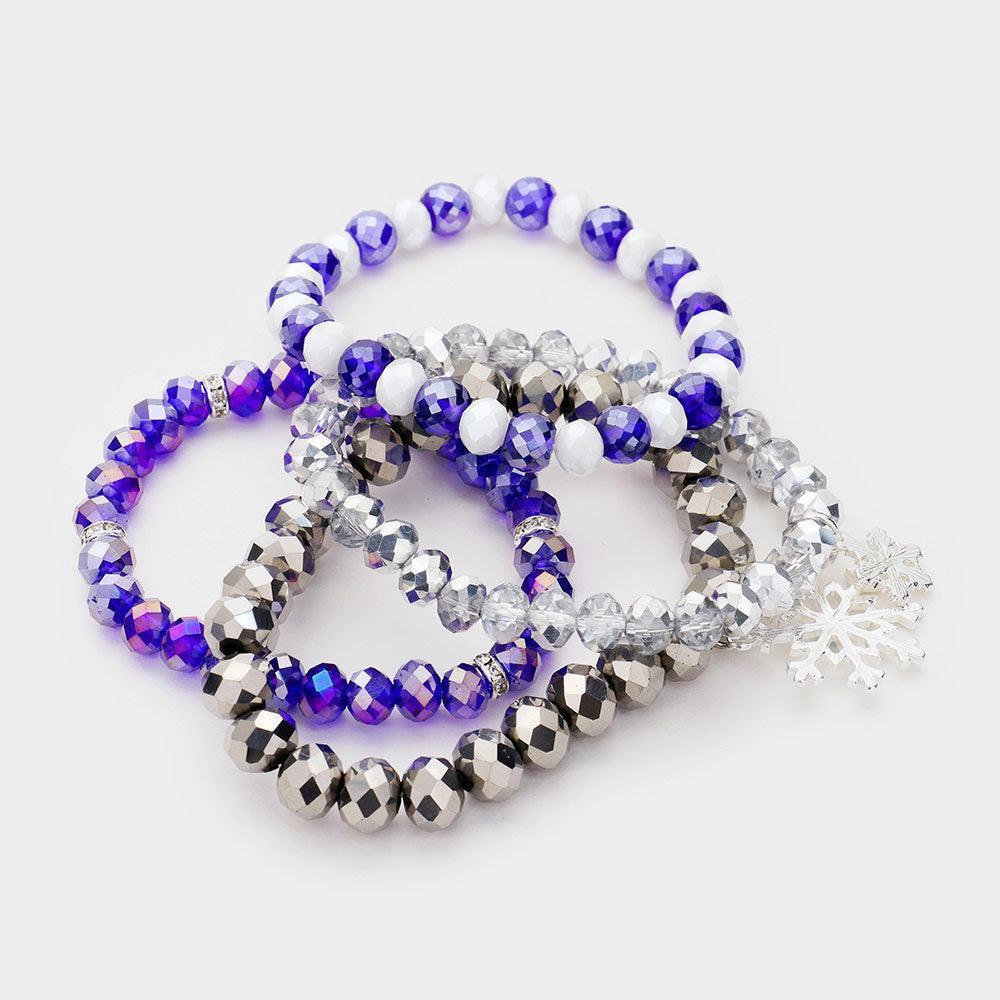 Blue 4PCS Snowflake Crystal Bead Stretch Layered Bracelets - Jewelry Store by Erik Rayo