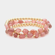 Load image into Gallery viewer, Gold 3PCS  Natural Stone Accented Metal Ball Beaded Stretch Multi Layered Bracelets
