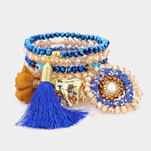 Load image into Gallery viewer, 7pcs - Flower Elephant Coin Tassel Charm Stretch Bracelets

